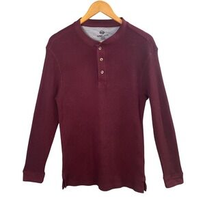 Burgundy Waffle Knit Henley Shirt Mens Large Layering Preppy Heritage Normcore